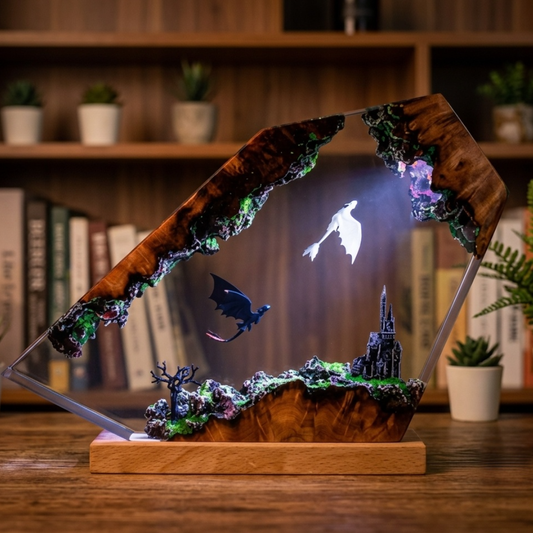 Lámpara Decorativa de Resina y Madera