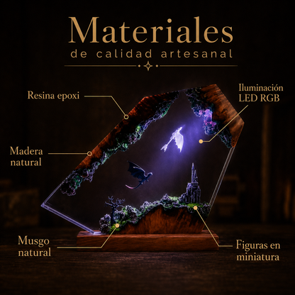 Lámpara Decorativa de Resina y Madera